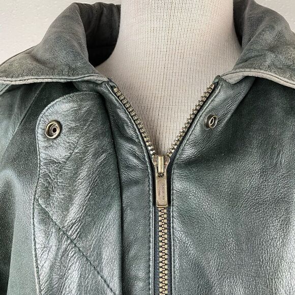 Vintage Wilson’s Adventure Bound Hooded Green Leather Jacket Size M - Picture 10 of 14